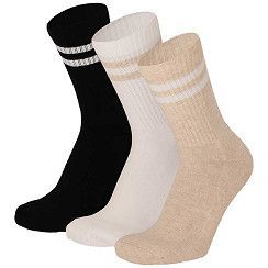 Kinder Sportsocke Gr. 27-34 - Ringel - beige, weiß, schwarz - 3 Paar