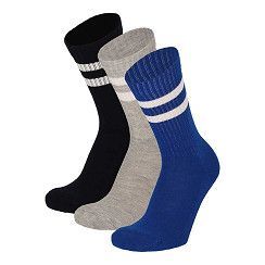Kinder Sportsocke Gr. 27-42 - Ringel - blau, grau, schwarz - 3 Paar