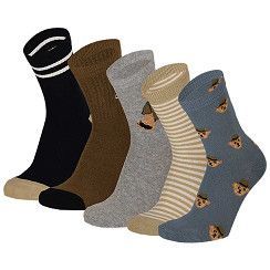 Kinder Socke Gr. 35-38 - Bärchen - jeans/grau/beige - 5 Paar