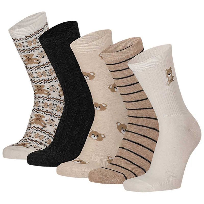 Kinder Socke Gr. 23-38 - Bärchen - ecru/anthra - 5 Paar