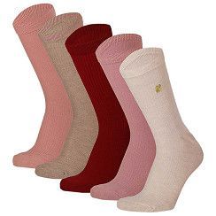 Damen-Socke Rippe mit Stickerei- -beige/rosé  - 5er Pack