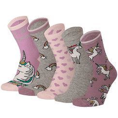 Kinder-Socke Gr. 23-38 - Einhorn/Glitzer - flieder -  5 Paar