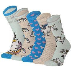 Kinder-Socke Gr. 23-38 - Einhorn/Glitzer - blau -  5 Paar