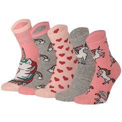 Kinder-Socke Gr. 23-38 - Einhorn/Glitzer - rosa -  5 Paar
