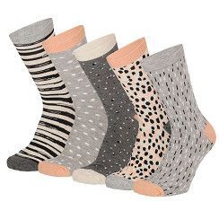 Damen Motivsocke - grau/lachs - 5er Pack