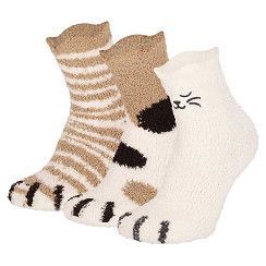 Damen Flausch-Socken Katze - ecru/beige - 3er Pack Damen Flausch-Socken Katze - ecru/beige - 3er Pack