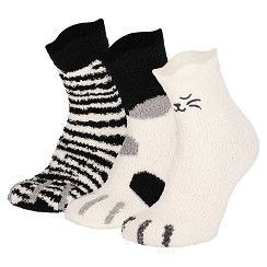 Damen Flausch-Socken Katze - ecru/schwarz - 3er Pack Damen Flausch-Socken Katze - ecru/schwarz - 3er Pack