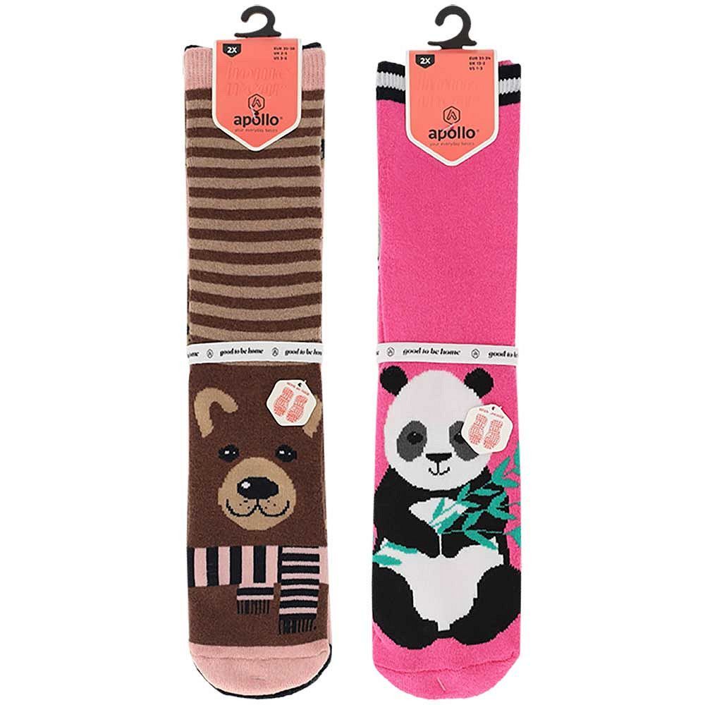 Kinder ABS Vollfrottee-Socken - Gr. 23-38- braun/rosé oder pink/grau -  2er Pack