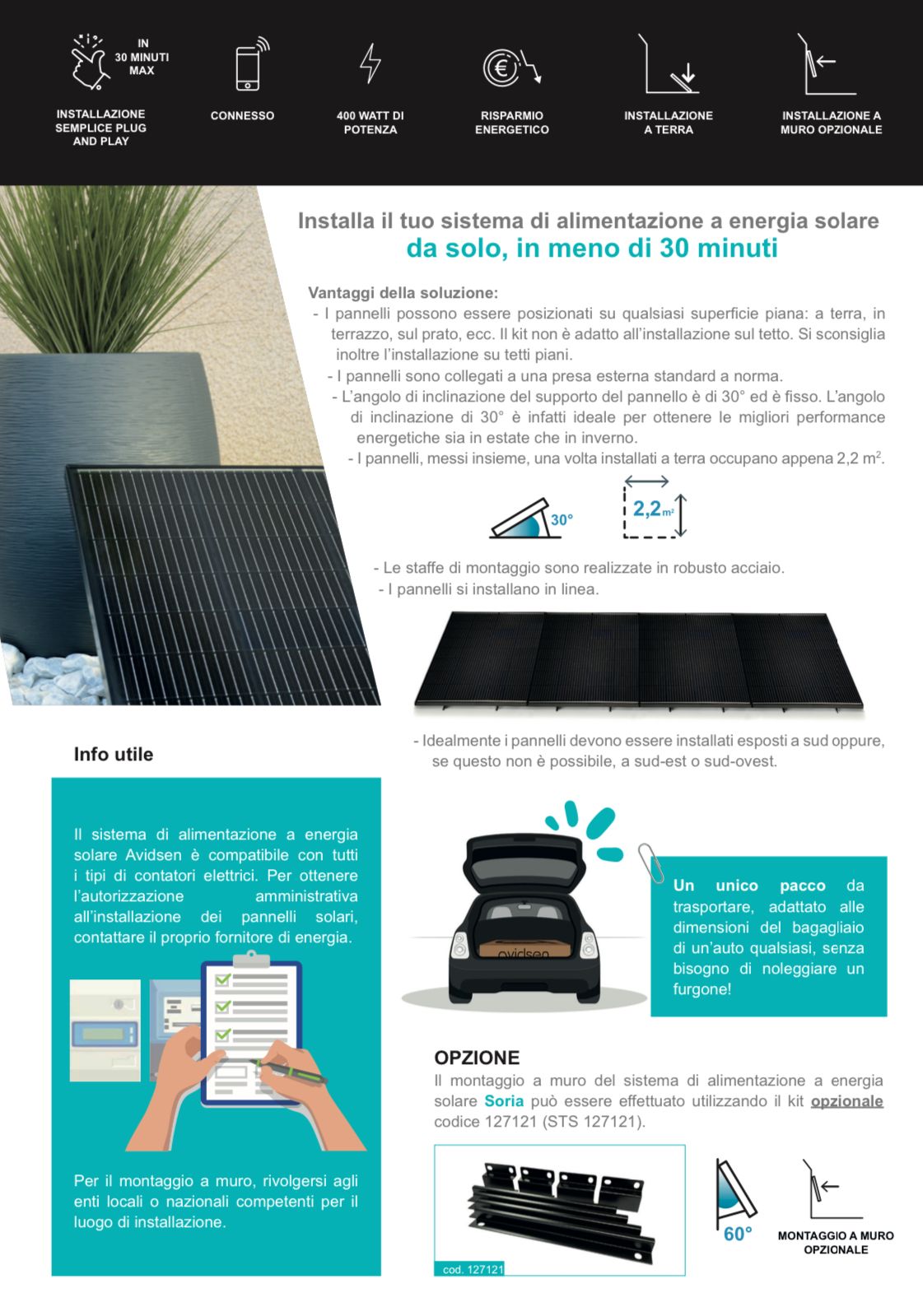 Kit solare Soria 400W plug and play con montaggio a pavimento e a parete