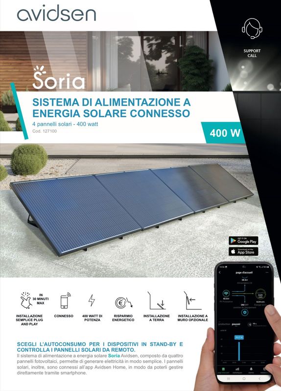 Kit solare Soria 400W plug and play con montaggio a pavimento e a parete