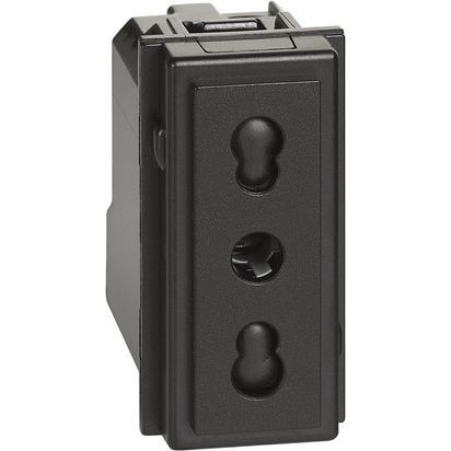 Presa 2 P+T 16 A 250 Va.c. - interasse 19 mm e 26 mm - alveoli schermati - per spine 2 P e 2 P+T 10 e 16 A - 1 modulo, Nero