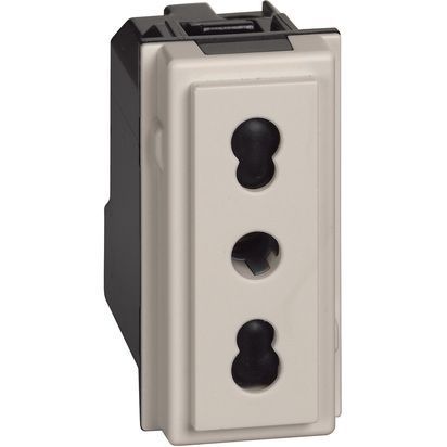 Presa 2 P+T 16 A 250 Va.c. - interasse 19 mm e 26 mm - alveoli schermati - per spine 2 P e 2 P+T 10 e 16 A - 1 modulo, Sabbia