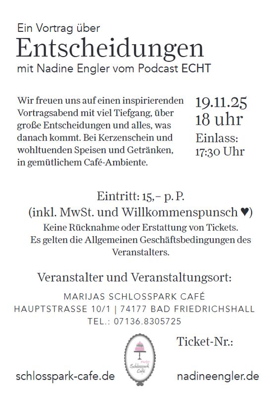 Online Ticket  Online Ticket "Entscheidungen - von Nadine Engler"