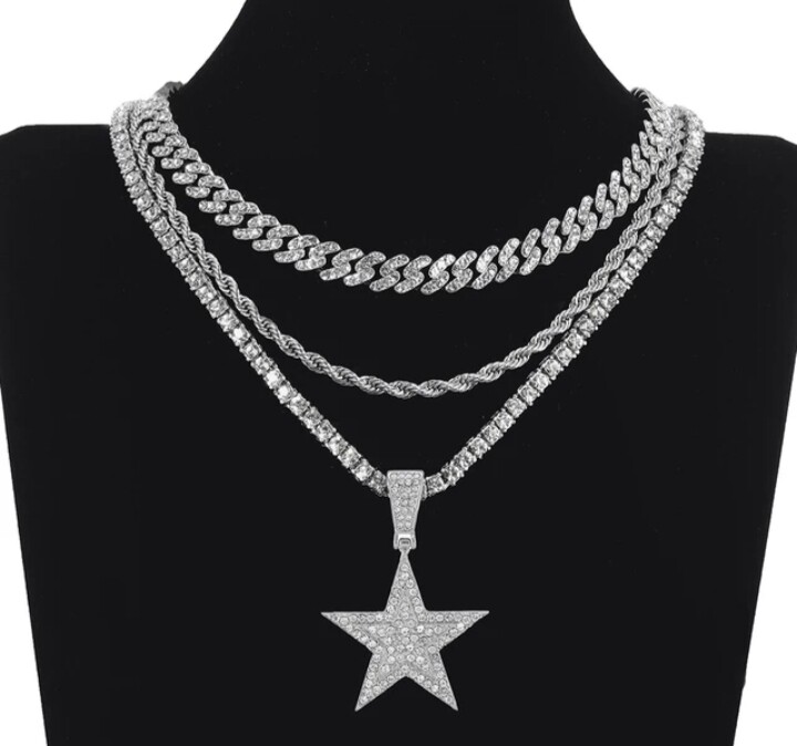 Iced out star tennis chain 