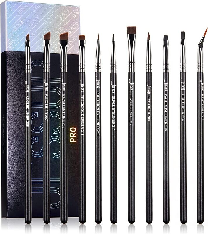 Professional Eyeliner  Brushe Set  11pcs, Angled Flat Definer Ultra Fine Bent Pencil Point Eyeliner Brushes for Precision Liner,
