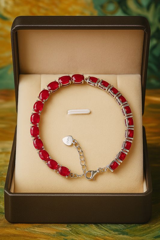 Elegant Natural Ruby &amp; Sterling Silver Bracelet