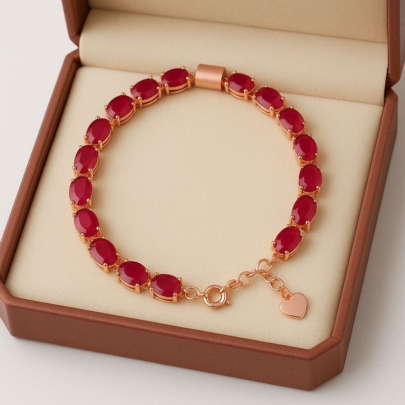 Elegant Natural Ruby &amp; Rose Gold Plated Sterling Silver Bracelet