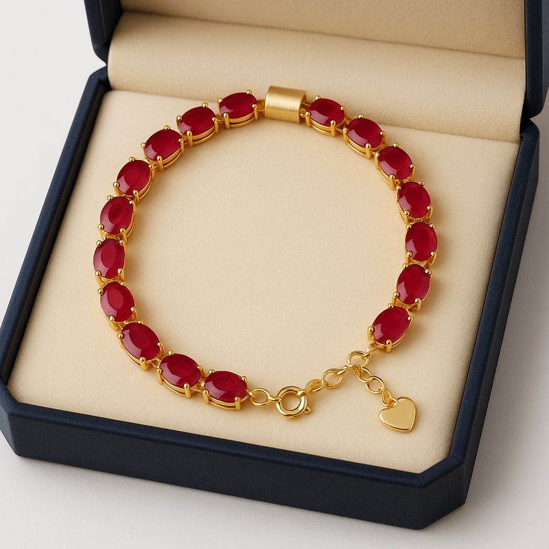 Elegant Natural Ruby Bracelet Gold Plated