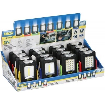 Torcia da lavoro a led 3w 20+3 led frontali modello con magnete e gancio kinzo 1293