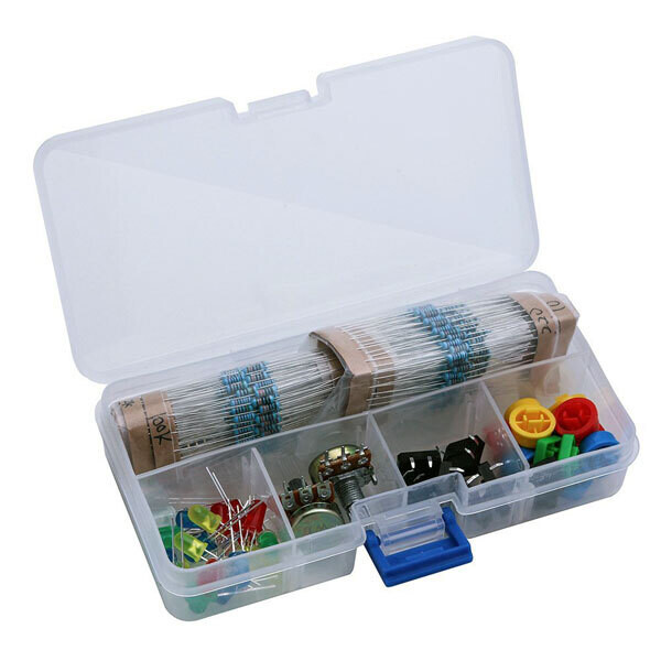 Set componenti elettronici (pulsanti. LED, potenziometri, strip, resistenze, cappucci, ideale per Arduino o esperimenti di elettronica)