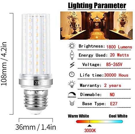 LAMPADINA E27 LED TUBOLARE 2000 LUMEN CONSUMO 20W (EQUIVALENTE 130~150W TRADIZIONALI)