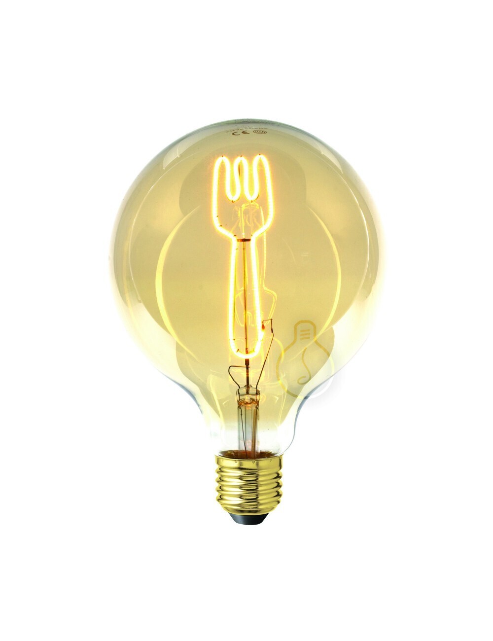 Lampadina filamento LED Masterchef a forma di forchetta per Ristorante, Cucina, Negozi Gastonomia, Ristorazione 4W E27 Globo G125 vetro ambrato