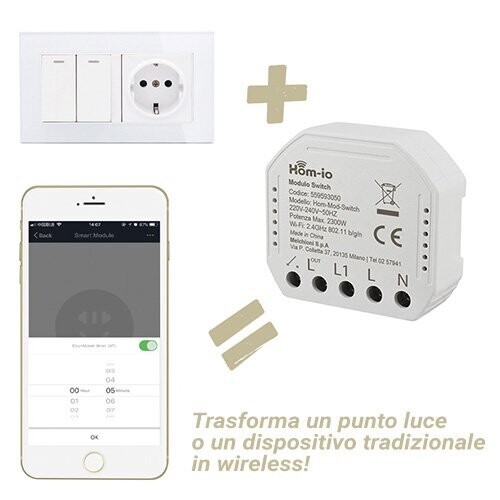 Modulo Switch da incasso 10A 1 Canale WiFi DOMOTICA - HOM-IO