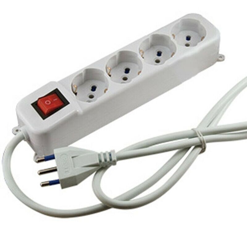 MULTIPRESA 4 POSTI SCHUKO - 10 / 16 A CON INTERRUTTORE CAVO 1.5 MT SPINA 16A BIANCA
