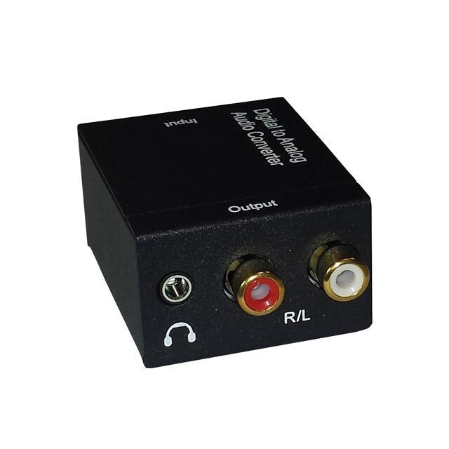 CONVERTITORE AUDIO DIGITALE DA SEGNALE DIGITALE OTTICO AD ANALOGICO RCA L + R CON INGRESSO PER LE CUFFIE STEREO 3,5mm