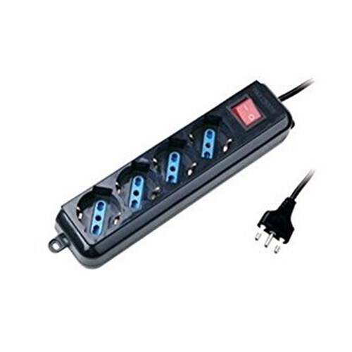 MULTIPRESA 4 POSTI SCHUKO - 10 / 16 A CON INTERRUTTORE CAVO 1.5 MT SPINA 16A NERO