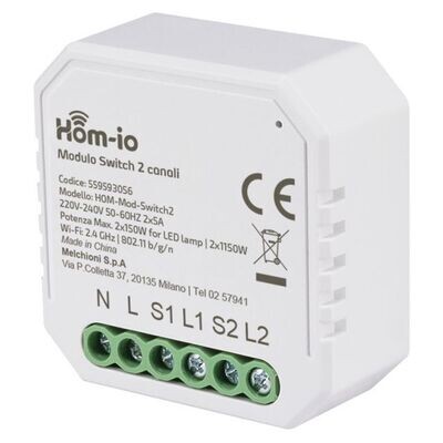 Modulo Dual Switch da incasso 10A 2 Canali WiFi DOMOTICA - HOM-iO