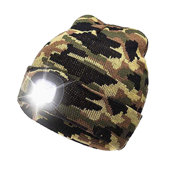 BERRETTO CON LUCE LED RICARICABILE MIMETICO IDEALE PER CAMMINATE, FOOTING, ESCURSIONI, CAMPEGGIO, CACCIA, ARRAMPICATA, SOFT AIR, ED ATTIVITÀ ALLAPERTO