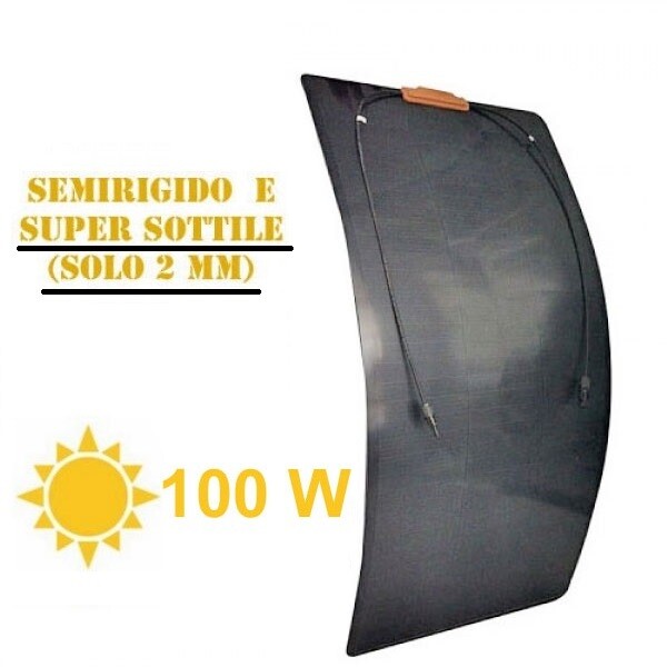 PANNELLO SOLARE SUPERSOTTILE ALTA EFFICIENZA MONOCRISTALLINO SEMIRIGIDO IMPERMEABILE 12V - 100W