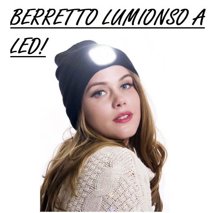 BERRETTO CON LUCE LED RICARICABILE COLORE NERO IDEALE PER CAMMINATE, FOOTING, ESCURSIONI, CAMPEGGIO, CACCIA, ARRAMPICATA, ED ATTIVITÀ ALLAPERTO