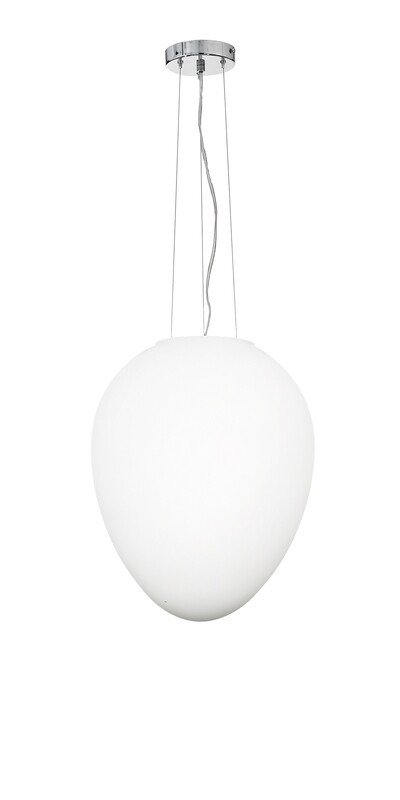 LAMPADARIO A SOSPENSIONE IN VETRO SOFFIATO BIANCO MODERNO A FORMA DI UOVO DIAMETRO 35 CM ROSSINI KATHY 10330-50
