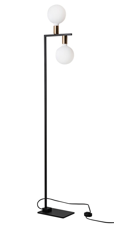 LAMPADA DA TERRA IN METALLO COLORE NERO E PORTALAMPADE OTTONE SATINATO - 2 X E27 42W ROSSINI TWI005NOTS PIANTANA
