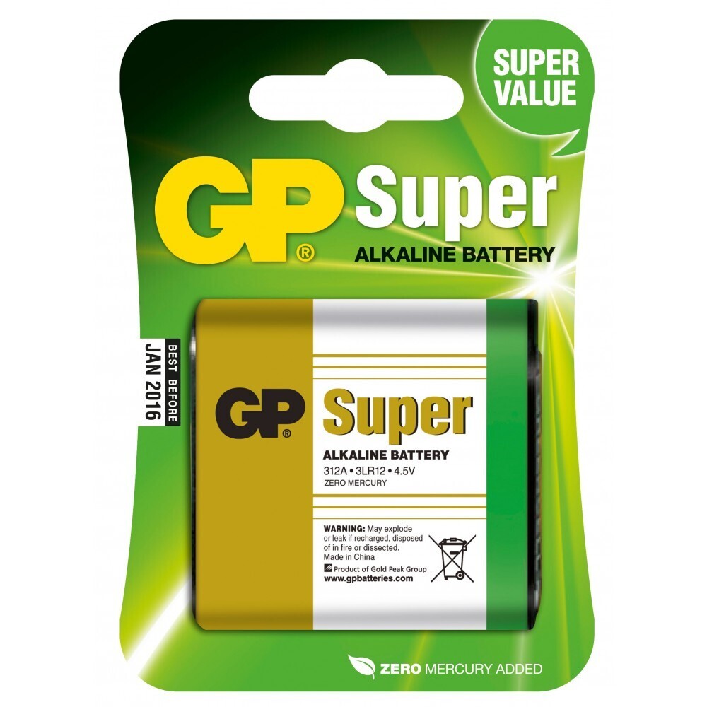 BATTERIA 3LR12 4,5V ALCALINA - SUPER 312A / 3LR12- GP BATTERIES PILA BLISTER 1 PEZZO