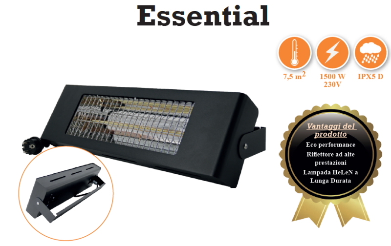 LAMPADA RISCALDANTE 1500W (7.5 Mq) CON GRADO DI PROTEZIONE IP44 DA INTERNO ED ESTERNO CON RIFLETTORE AD ALTE PRESTAZIONI E LUNGA DURATA