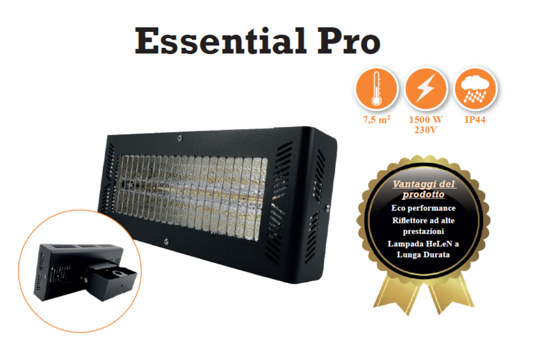 LAMPADA RISCALDANTE PRO 1500W (7.5 Mq) CON GRADO DI PROTEZIONE IP44 DA INTERNO ED ESTERNO CON RIFLETTORE AD ALTE PRESTAZIONI E LUNGA DURATA