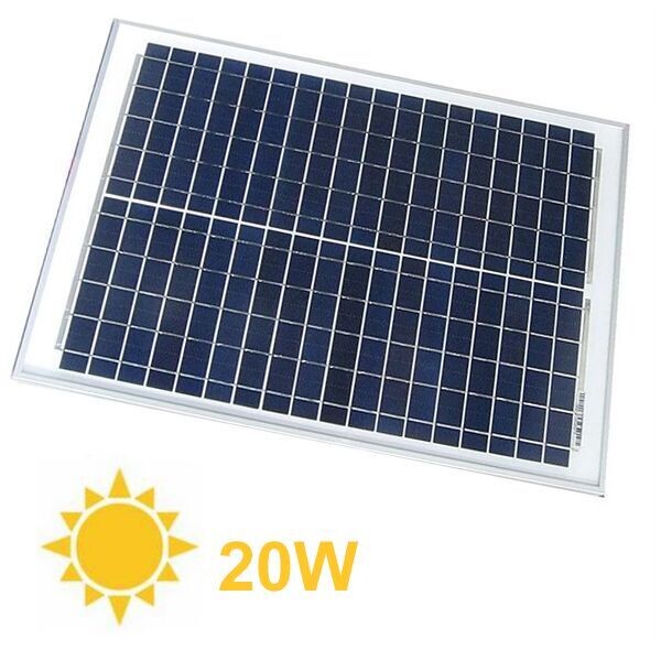 PANNELLO SOLARE POLICRISTALLINO 12V-20W TELAIO IN ALLUMINIO E PROTEZIONE IN VETRO TEMPRATO
