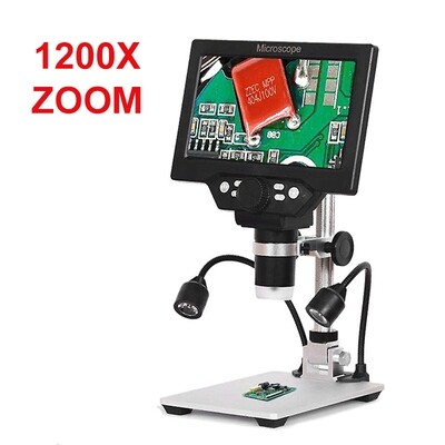 MICROSCOPIO DIGITALE CON INGRANDIMENTO FINO A 1200X CON MONITOR LCD A COLORI DA 7″ E TELECAMERA A COLORI CON SENSORE DA 12 MEGAPIXEL