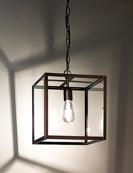 LAMPADADRIO A SOSPENSIONE CON STRUTTURA IN FERRO COLOR BRONZO E DIFFUSORE IN CRISTALLO - WAISHA ROSSINI