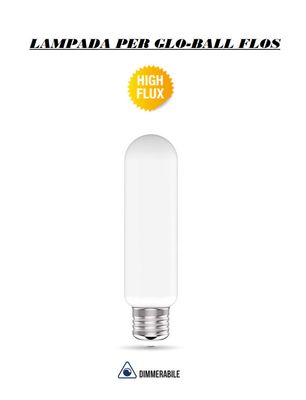 LAMPADINA LED TUBOLARE E27 DIMMERABILE IN VETRO SATINATO 14W T38 LUCE CALDA 3000K - ADATTA PER FLOS GLO-BALL GLOBALL