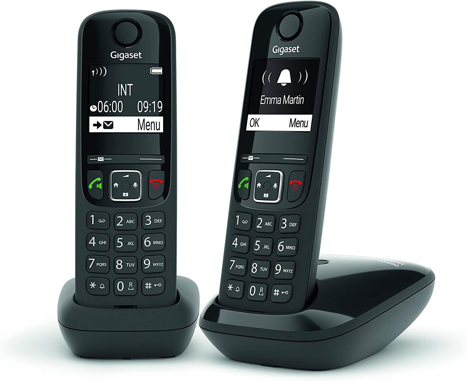 GIGASET AS690A DUO KIT 2 TELEFONI CORDLESS VIVAVOCE DISPLAY TASTI ILLUMINATI NERO
