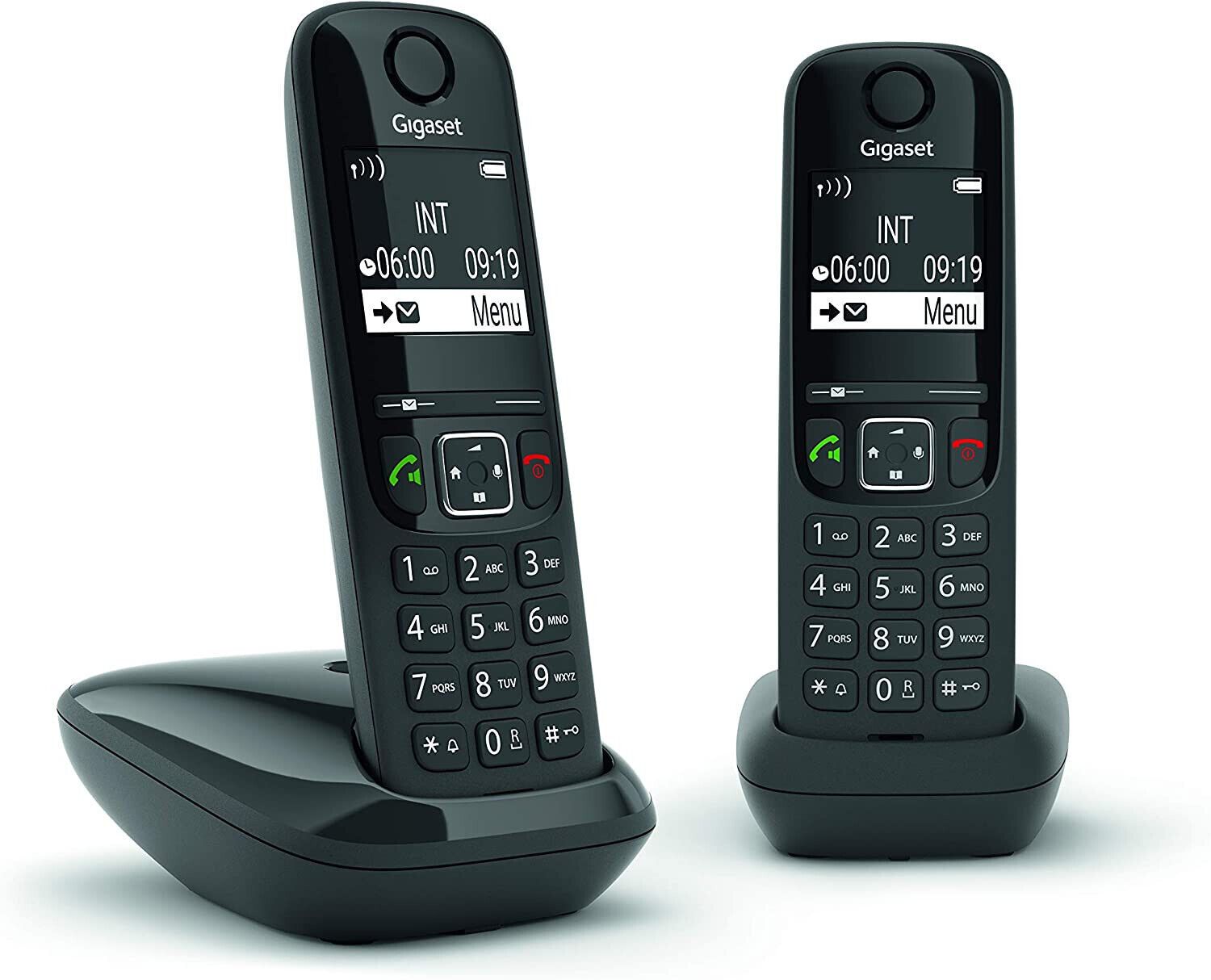 GIGASET AS690A DUO KIT 2 TELEFONI CORDLESS VIVAVOCE DISPLAY TASTI ILLUMINATI NERO