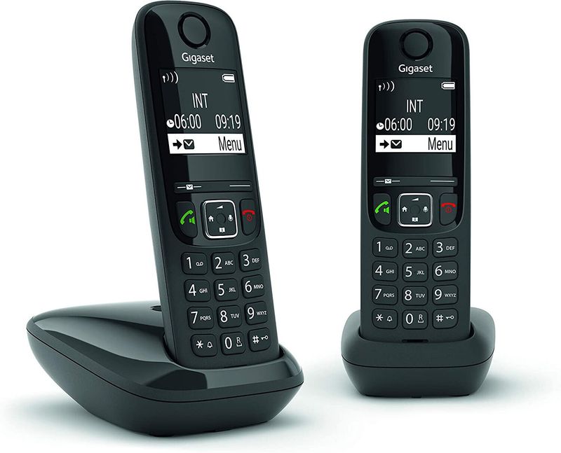 GIGASET AS690A DUO KIT 2 TELEFONI CORDLESS VIVAVOCE DISPLAY TASTI ILLUMINATI NERO