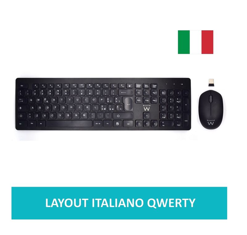 KIT TASTIERA CON TASTI CONCAVI PER MASSIMO CONFORT DI SCRITTURA E MOUSE WIRELESS PER DESTRI E MANCINI - LAYOUT ITALIANO QWERTY