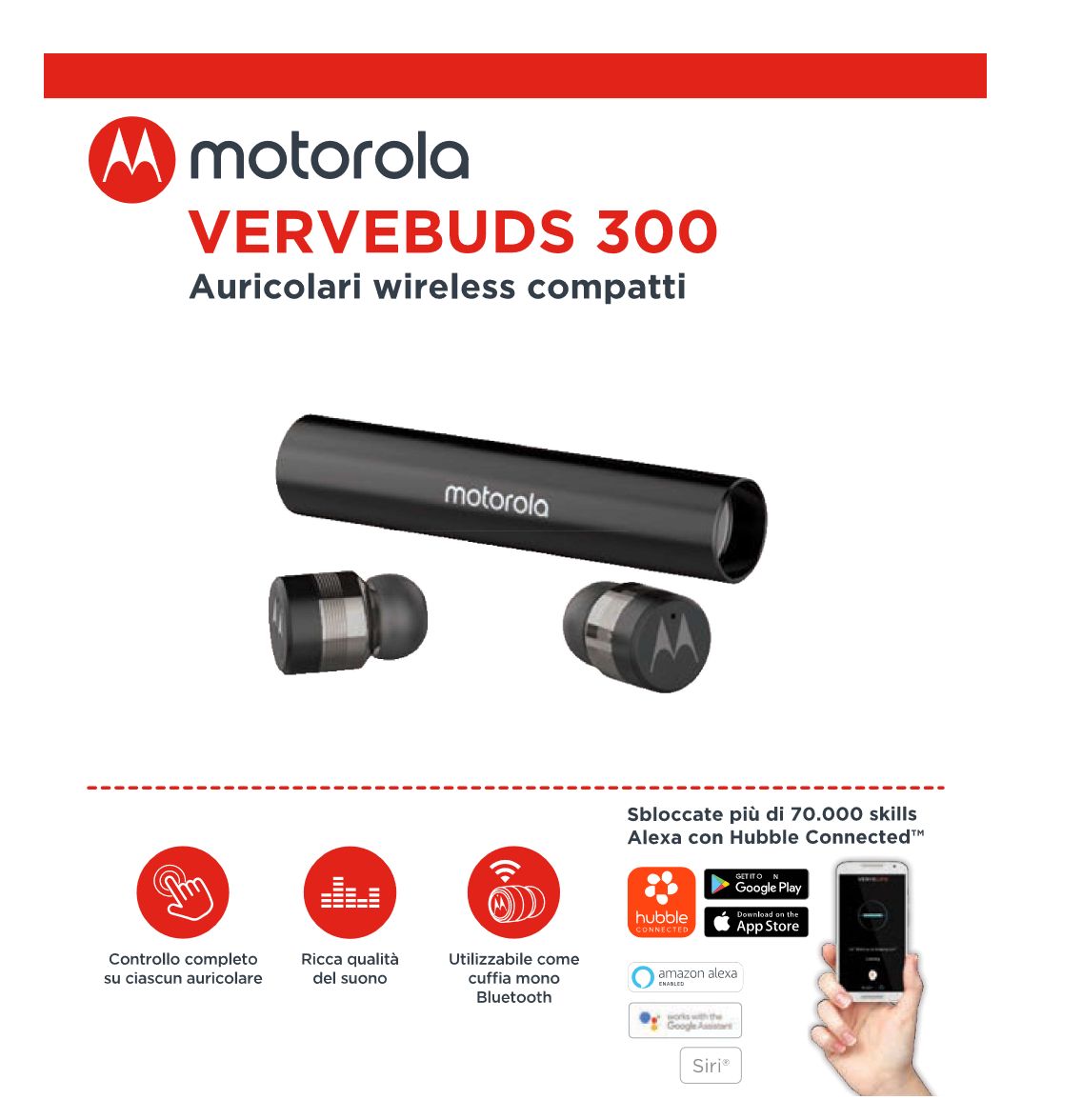 AURICOLARI STEREO BLUETOOTH 5.0 VERVEBUDS 300 : MUSICA E CONVERSAZIONI AD ALTA DEFINIZIONE CON TRE CUSCINETTI AURICOLARI IN GEL DI DIVERSE DIMENSIONI - WATERPROOF