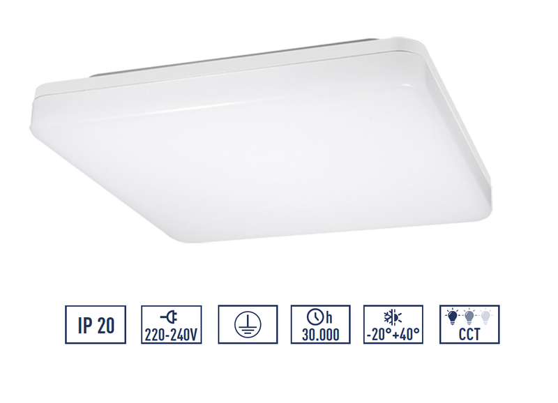 PLAFONIERA LED 24W 2700 LUMEN QUADRATA CON BASE IN METALLO PER INTERNO CON TONALITA' DELLA LUCE SELEZIONABILE - FACILE INSTALLAZIONE BAGNO, GARAGE, CORRIDOI, SCALE