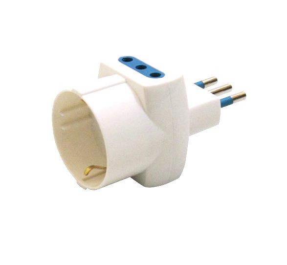 ADATTATORE DI RETE TRIPLO SPINA 10A CON 2 PRESE 10A E PRESA SCHUKO
